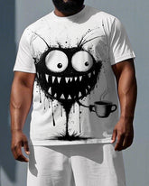 Big & Tall Men's Funny Briquette Elf Print Summer Short-Sleeve T-shirt and Shorts Set